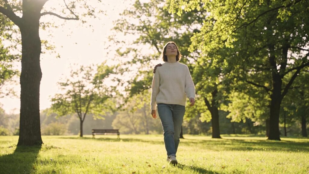 Person finding solace in nature, illustrating healthy coping strategies during the grieving process