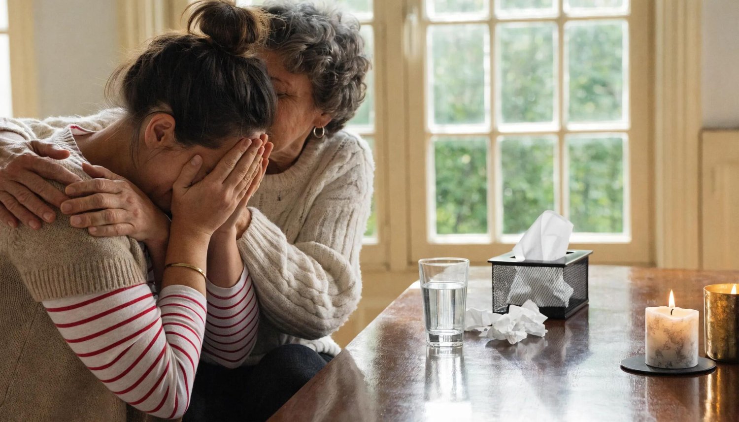 Compassionate support for grief, highlighting human connection and emotional healing
