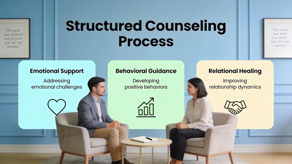 Counseling is a structured therapeutic process that helps individuals address emotional, behavioral, and relational
