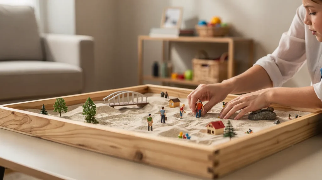Sand tray therapy is a form of non-verbal, expressive counseling in which clients create three-dimensional