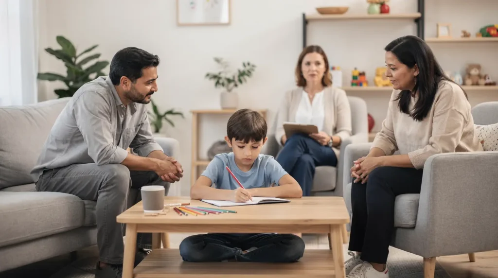 Children's therapy helps kids express emotions and develop coping skills tied to family changes such